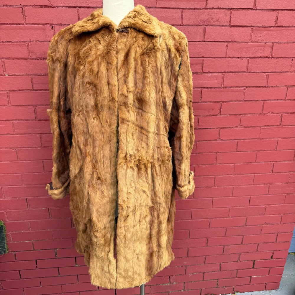 Vtg Kerris Full Length Rabbit Fur Coat‎ Red Womens Size Large Mob Wife Repair